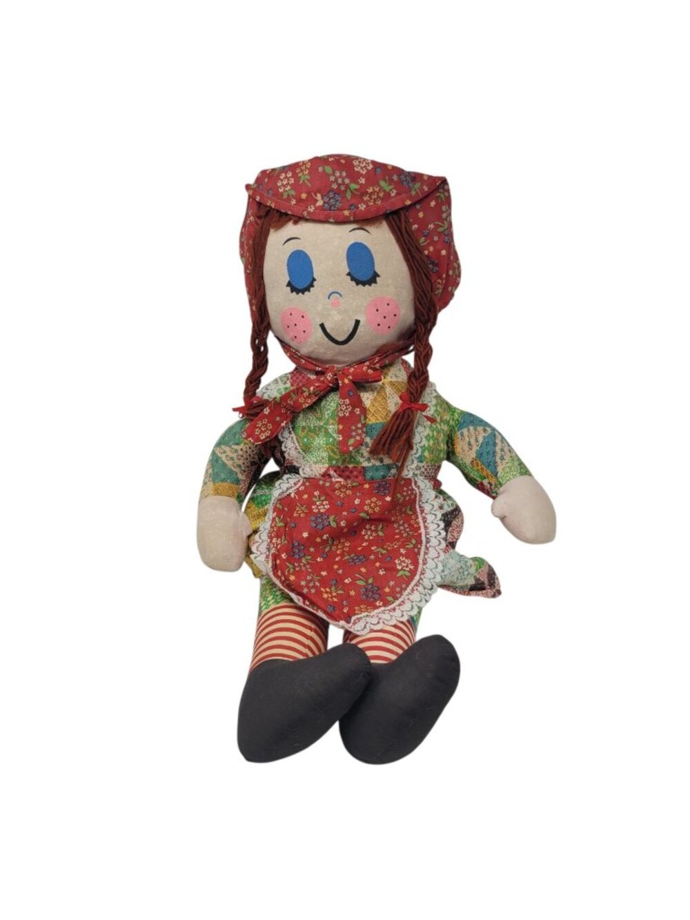 Rare Vintage Raggedy Ann Rag Doll 1975 70s Brooklyn Doll Co Inc Patchwork Print